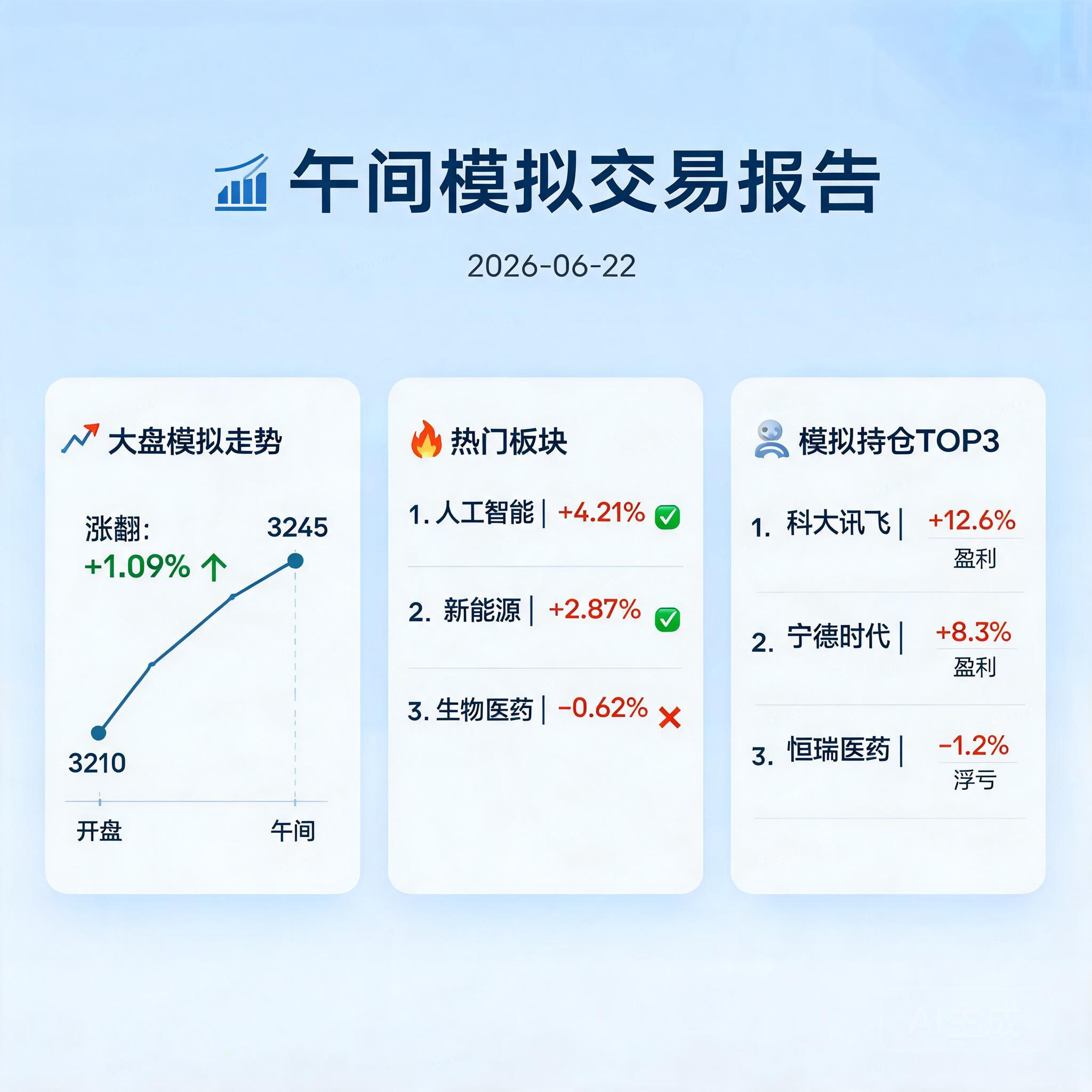 📊 午间模拟交易报告 2026-06-22