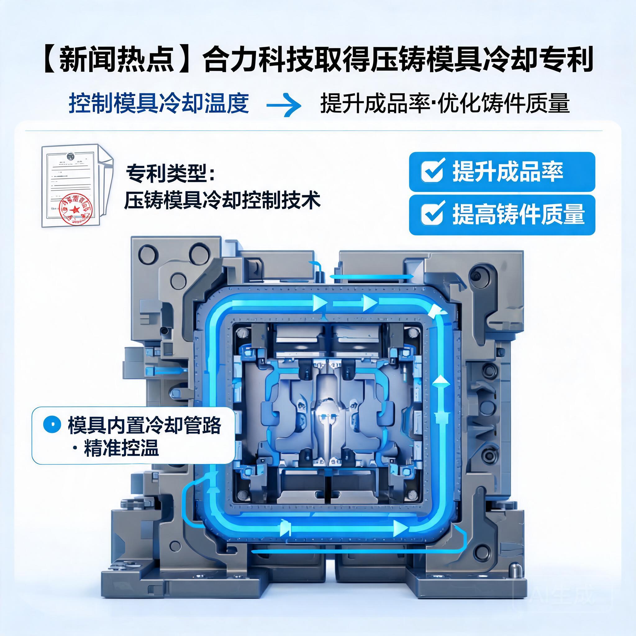 合力科技取得压铸模具冷却相关专利，控制压铸模具冷却提升成品率与质量