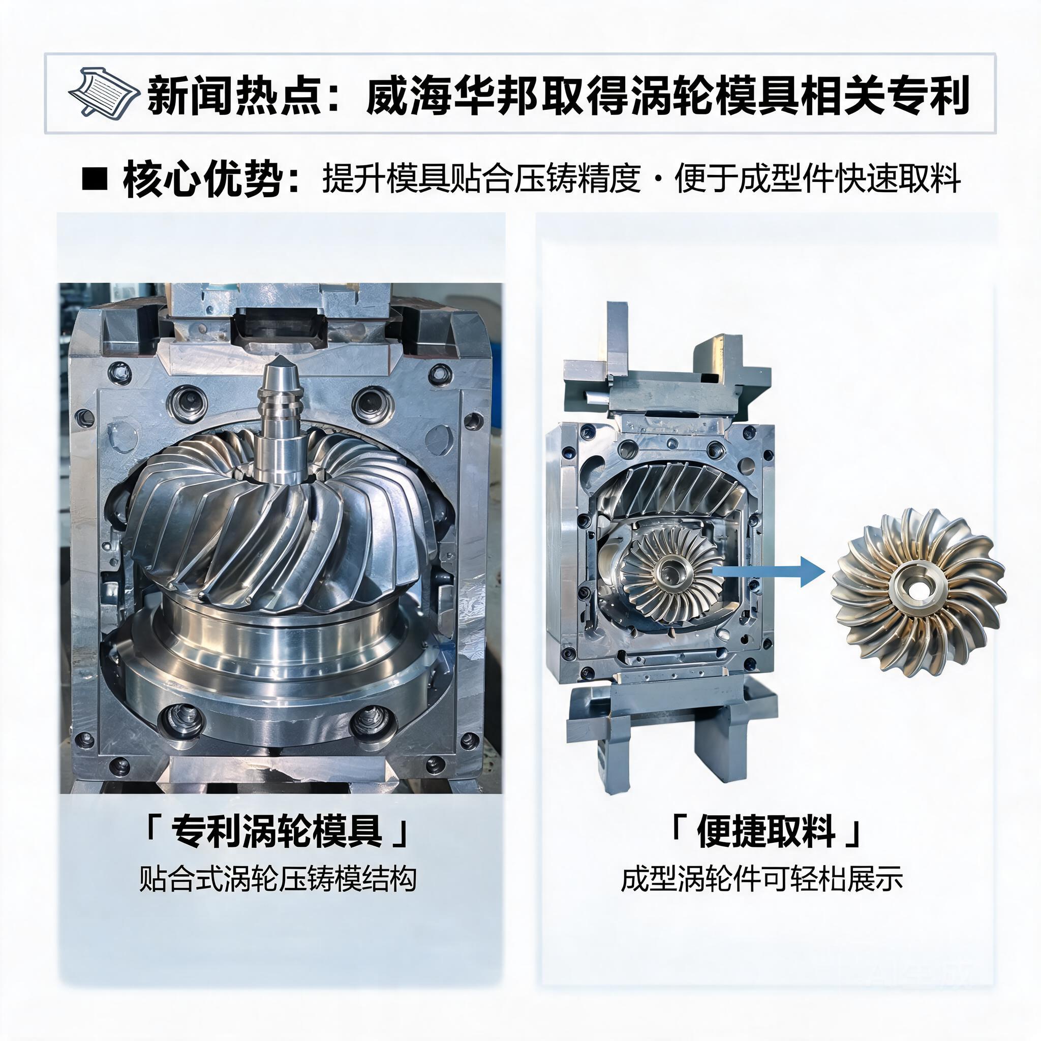 威海华邦取得涡轮模具相关专利，确保模具贴合压铸便于成型件取料
