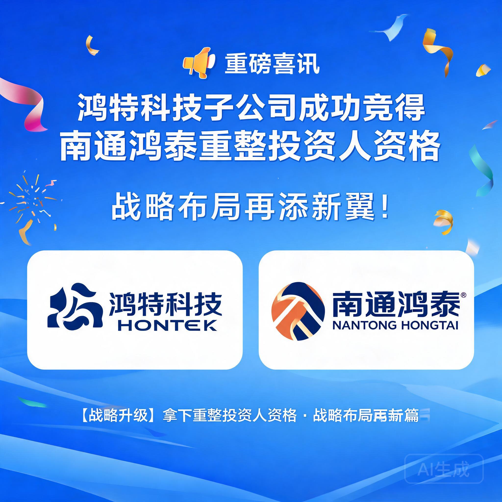 鸿特科技子公司成功竞得南通鸿泰重整投资人资格，战略布局再添新翼！