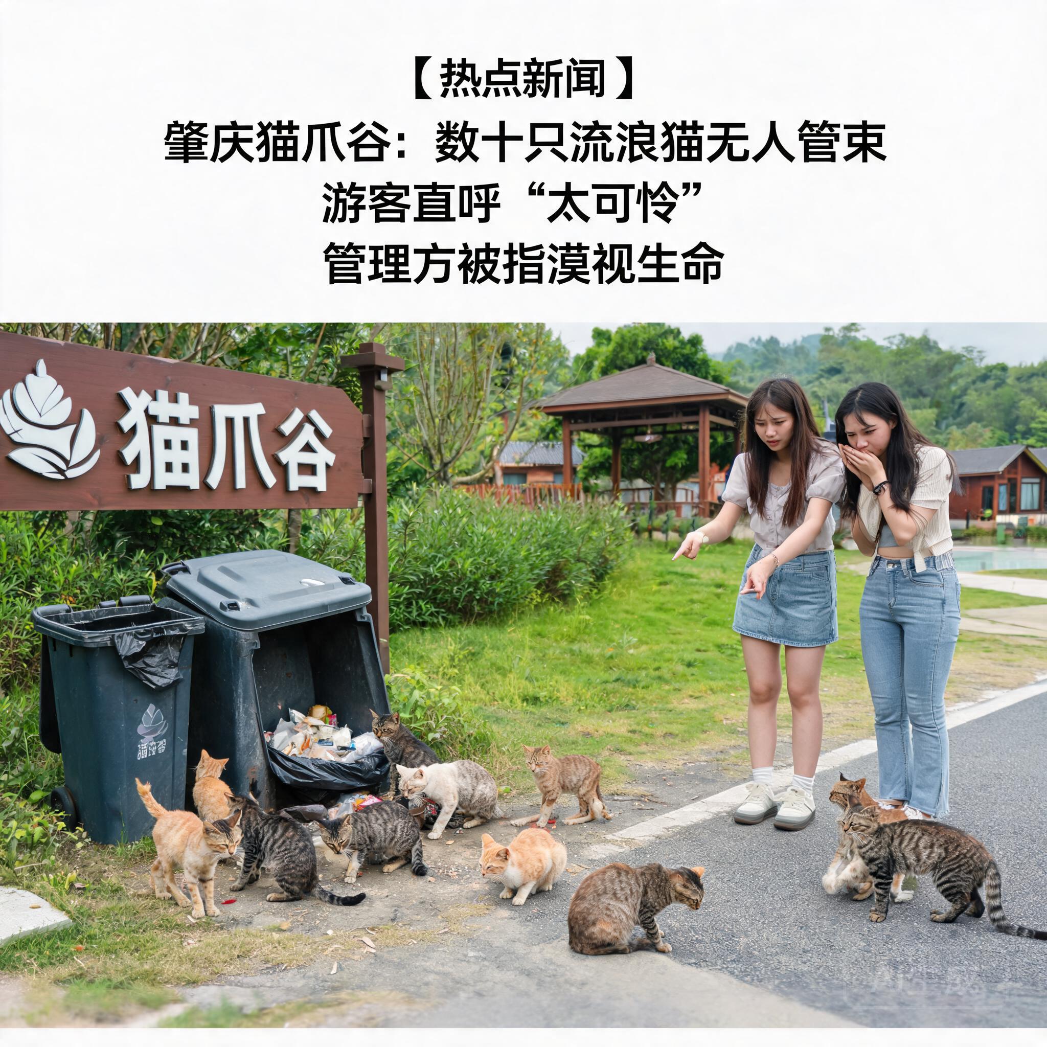 肇庆猫爪谷数十只流浪猫无人管束，游客直呼太可怜 景区管理方被指漠视生命