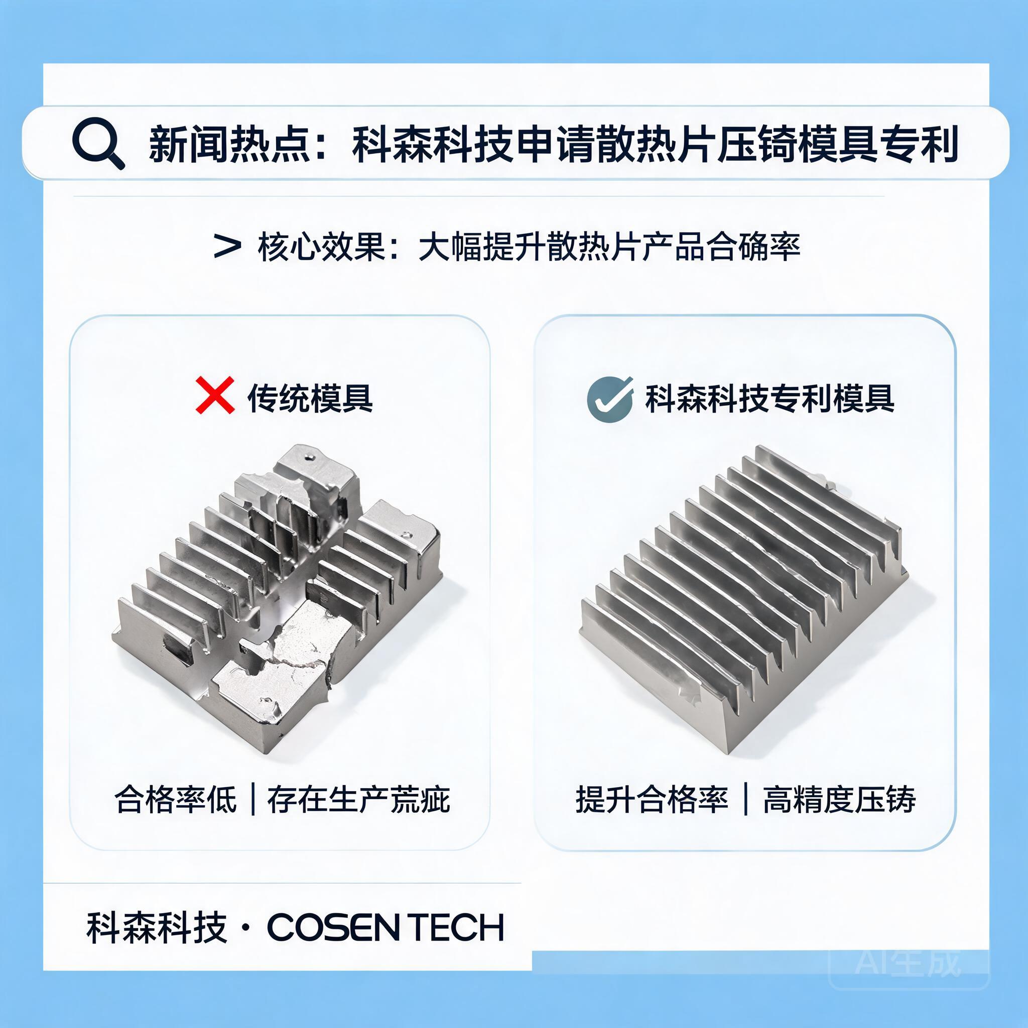 科森科技申请散热片模具相关专利，散热片压铸模具提升产品合格率