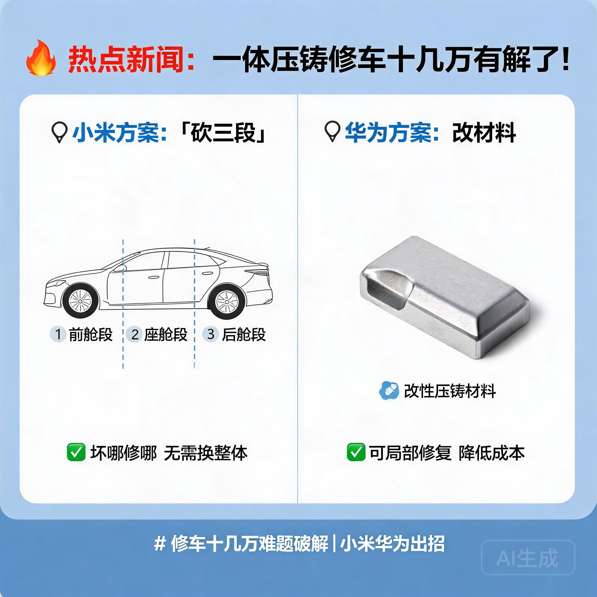 一体压铸修车十几万有解了:小米砍三段,华为改材料