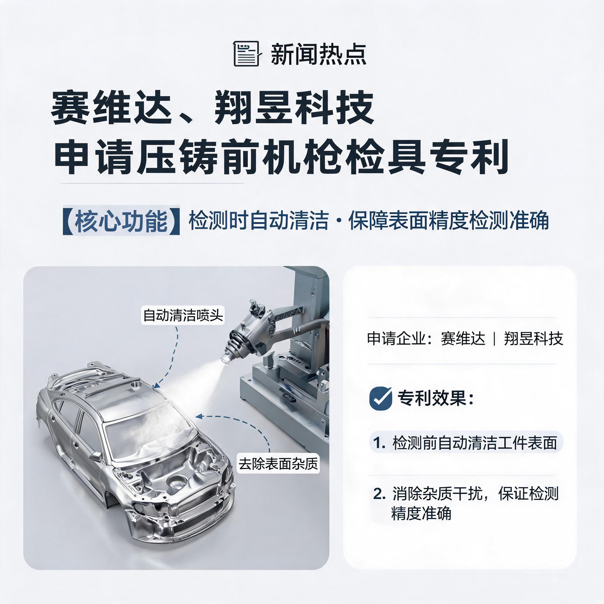 赛维达、翔昱科技申请压铸前机舱检具相关专利,检具检测时自动清洁,保证表面精度检测准确