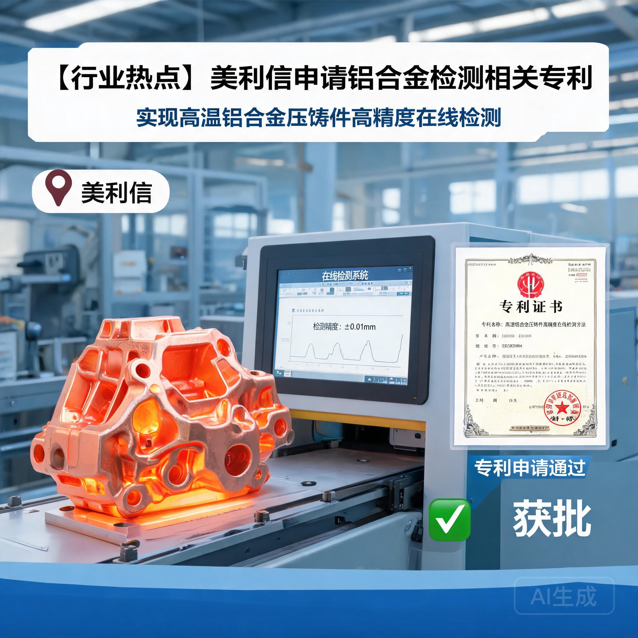 美利信申请铝合金检测相关专利,实现高温铝合金压铸件高精度在线检测