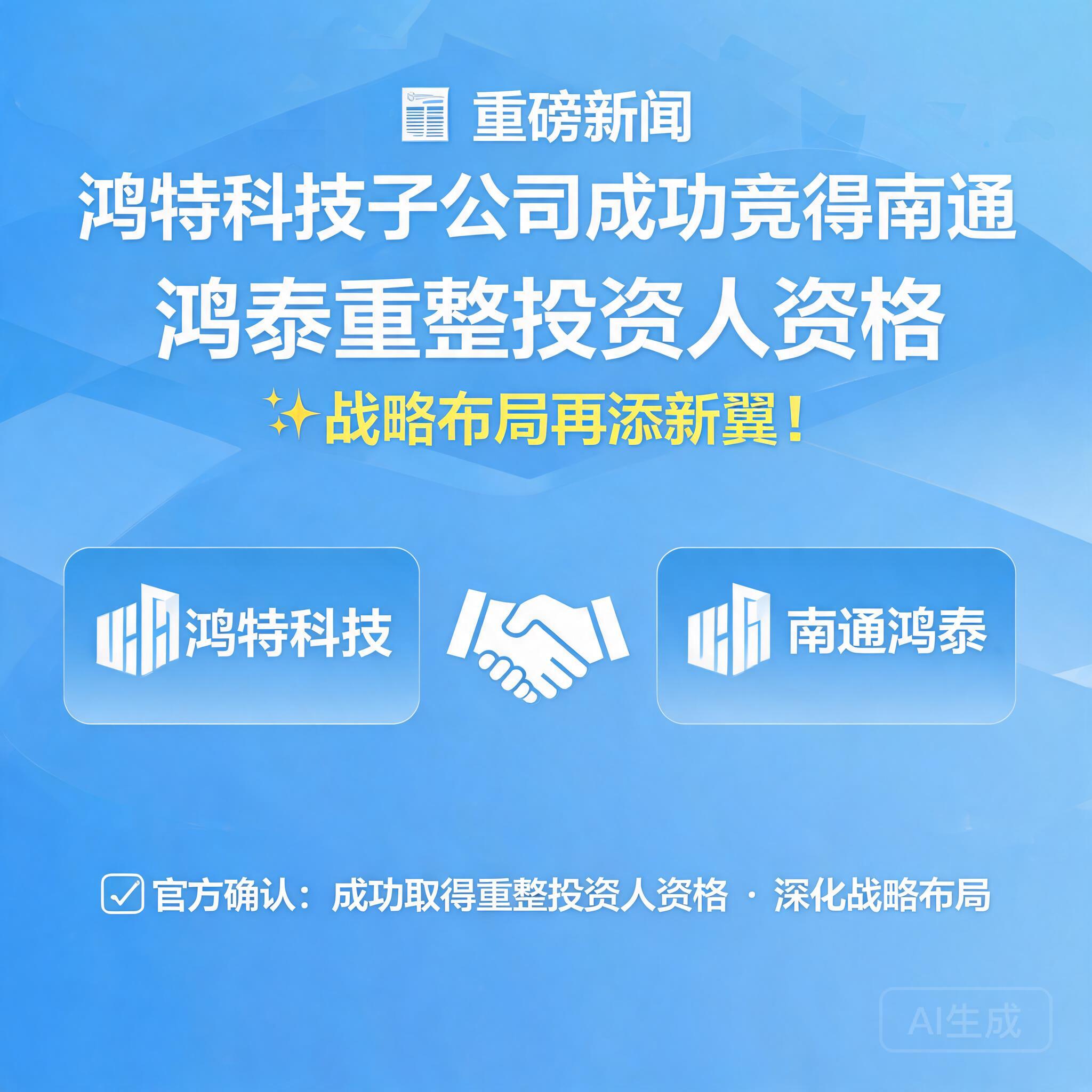 鸿特科技子公司成功竞得南通鸿泰重整投资人资格,战略布局再添新翼!
