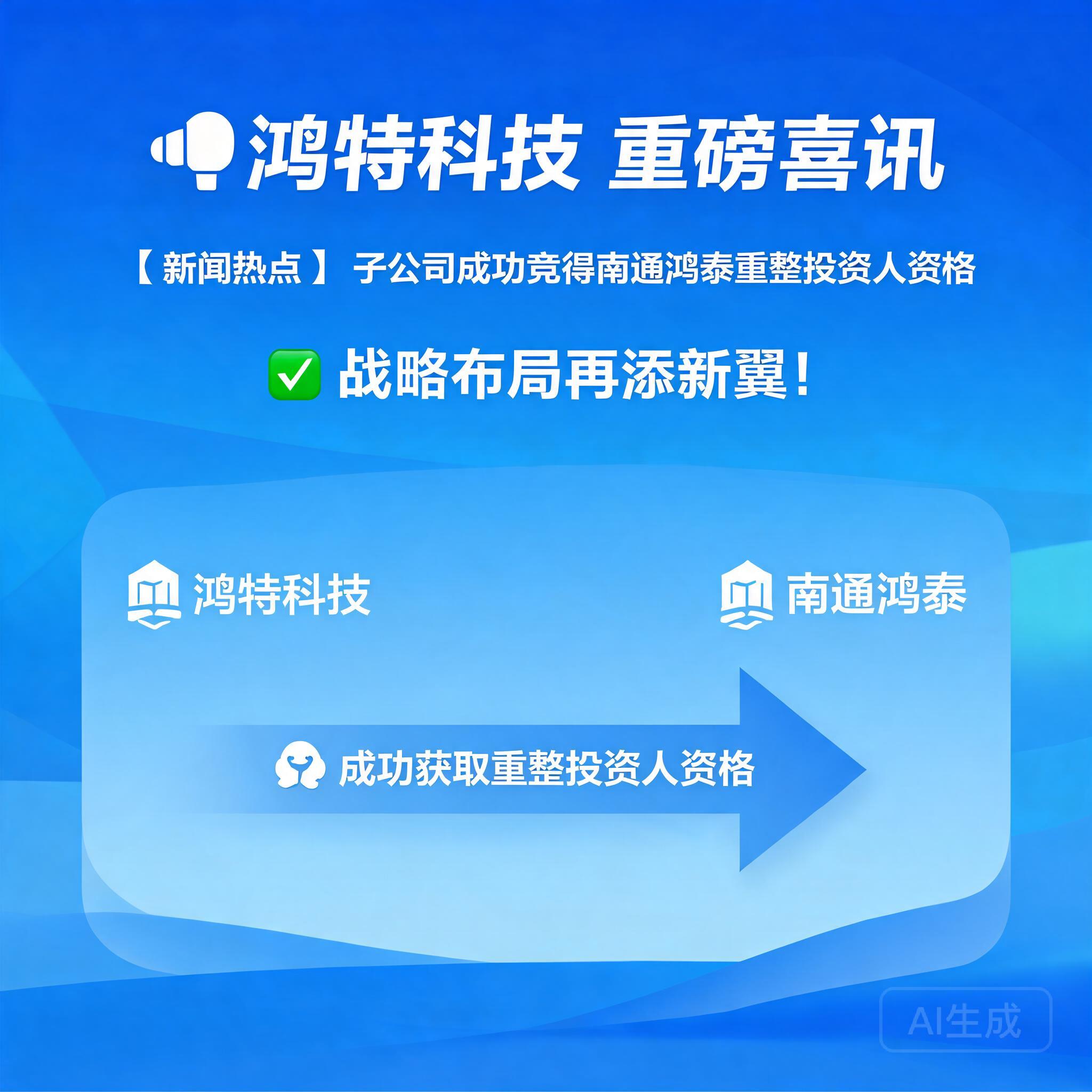 鸿特科技子公司成功竞得南通鸿泰重整投资人资格,战略布局再添新翼!