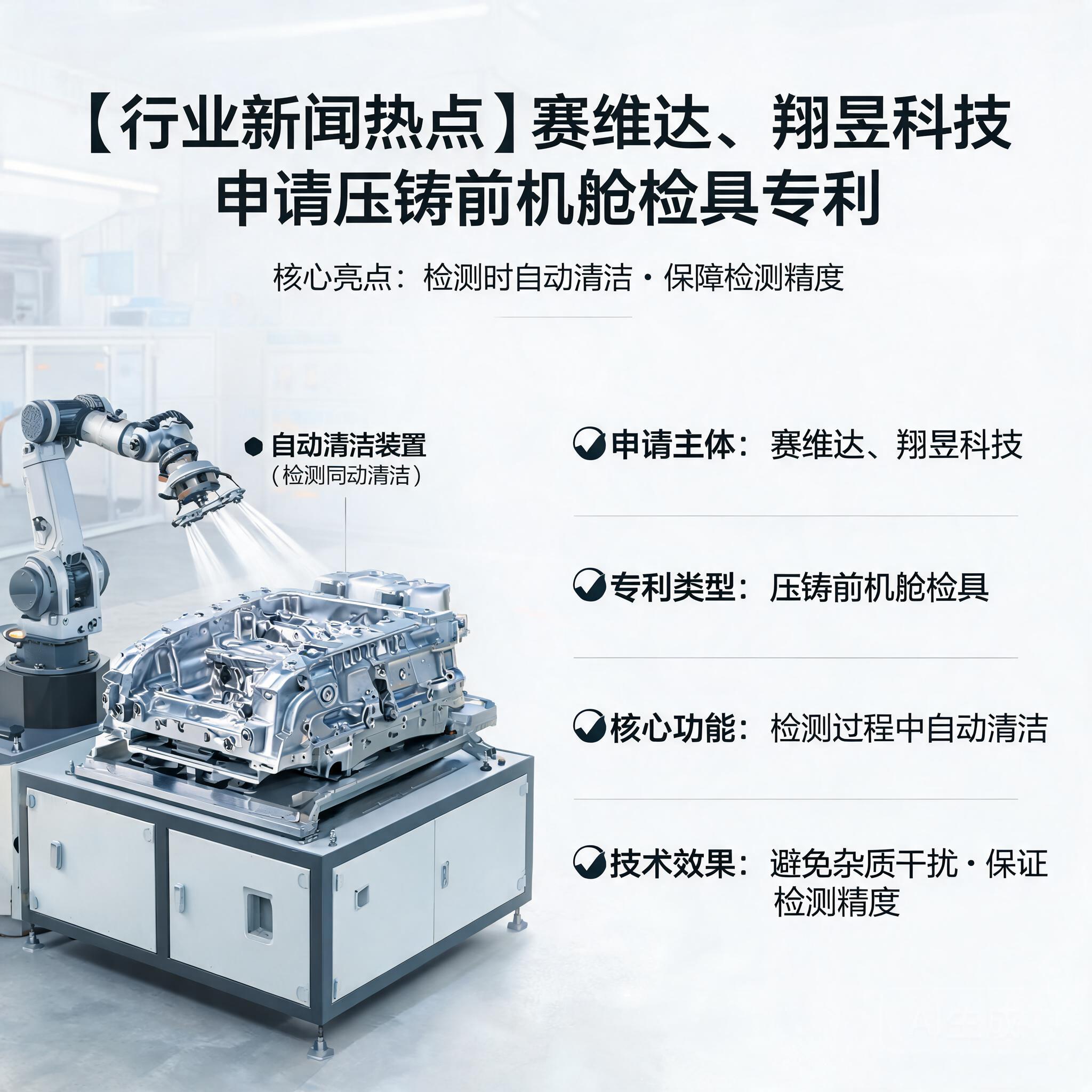 赛维达、翔昱科技申请压铸前机舱检具相关专利,检具检测时自动清洁保证精度