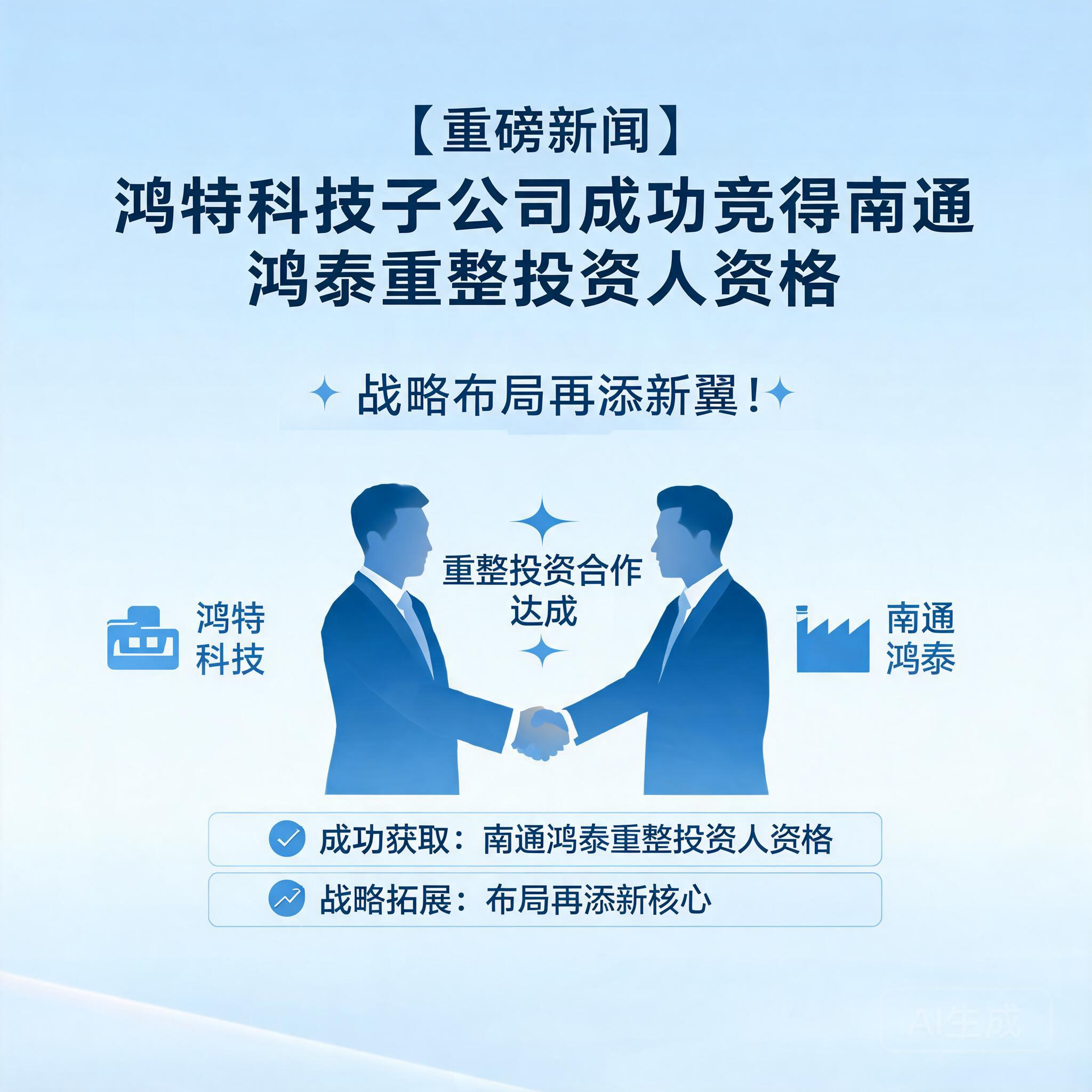 鸿特科技子公司成功竞得南通鸿泰重整投资人资格，战略布局再添新翼！