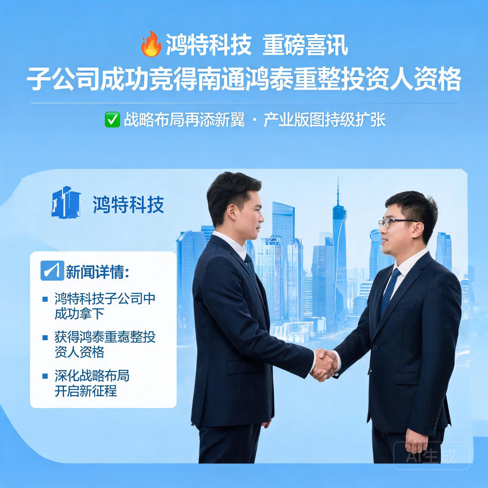 鸿特科技子公司成功竞得南通鸿泰重整投资人资格,战略布局再添新翼!
